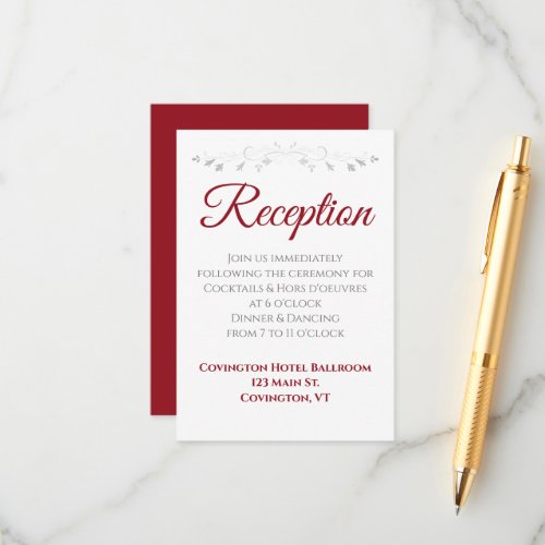 Crimson Red on White Elegant Wedding Reception Enclosure Card