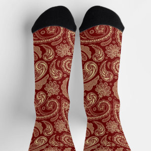Crimson Red Paisley Socks