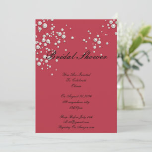 crimson red pearl bridal shower invitation
