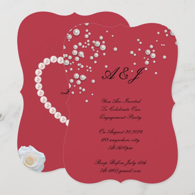 crimson red pearl invitation (Front/Back)