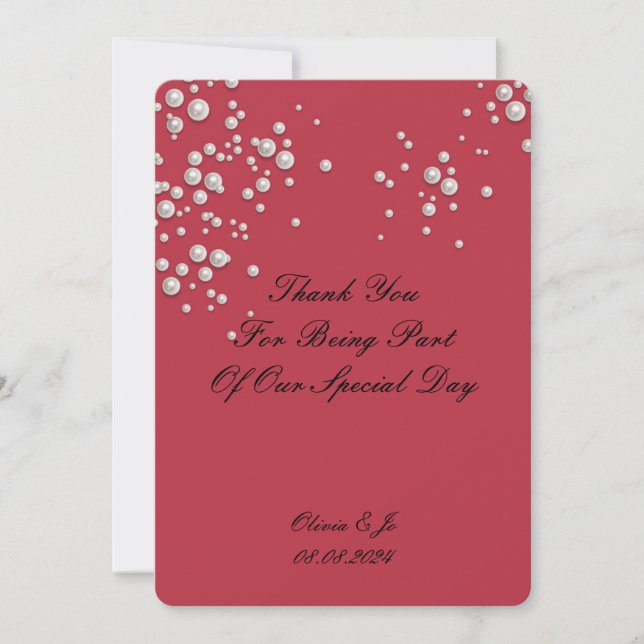 CRIMSON RED PEARL THANK YOU CARD FOR WEDDING (Front)