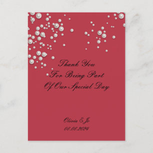 CRIMSON RED PEARL THANK YOU CARD FOR WEDDING
