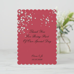 CRIMSON RED PEARL THANK YOU CARD FOR WEDDING