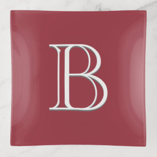 Crimson Red Personalized Modern Monogram Initial Trinket Tray