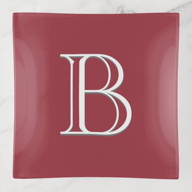 Crimson Red Personalized Modern Monogram Initial Trinket Tray (Front)