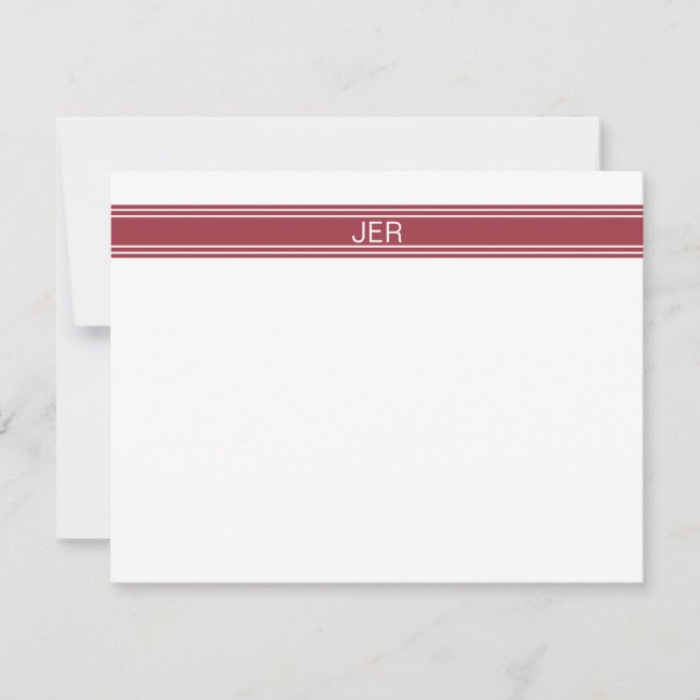Crimson Red Personalized Monogrammed Name Initials Note Card (Front)