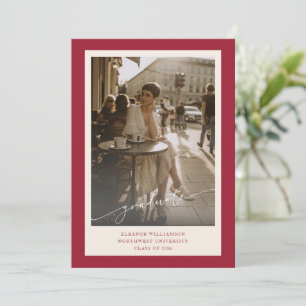 Crimson Red Photo College Graduation Modern Simple Announcement