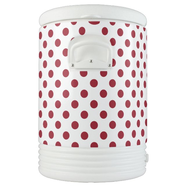 Crimson Red Polka Dots Circles Beverage Cooler (Left)