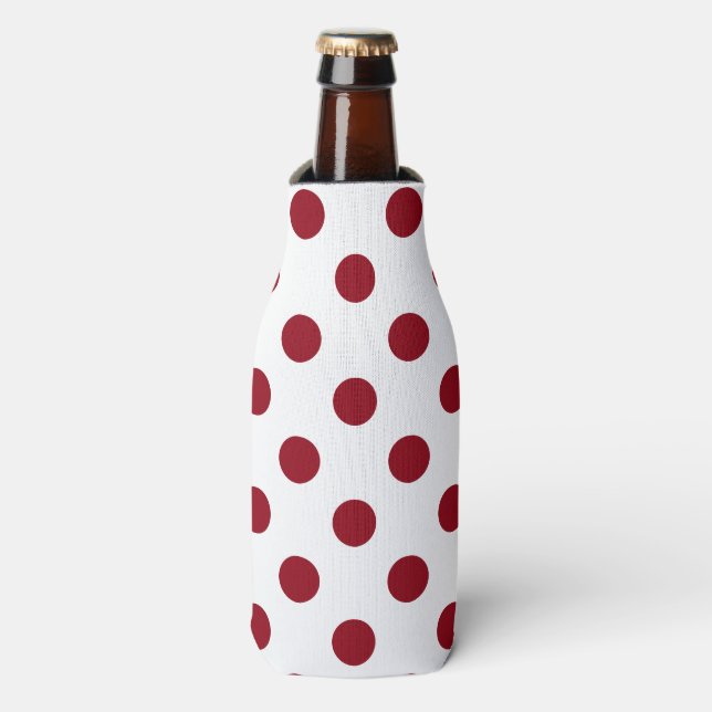 Crimson Red Polka Dots Circles Bottle Cooler (Bottle Front)