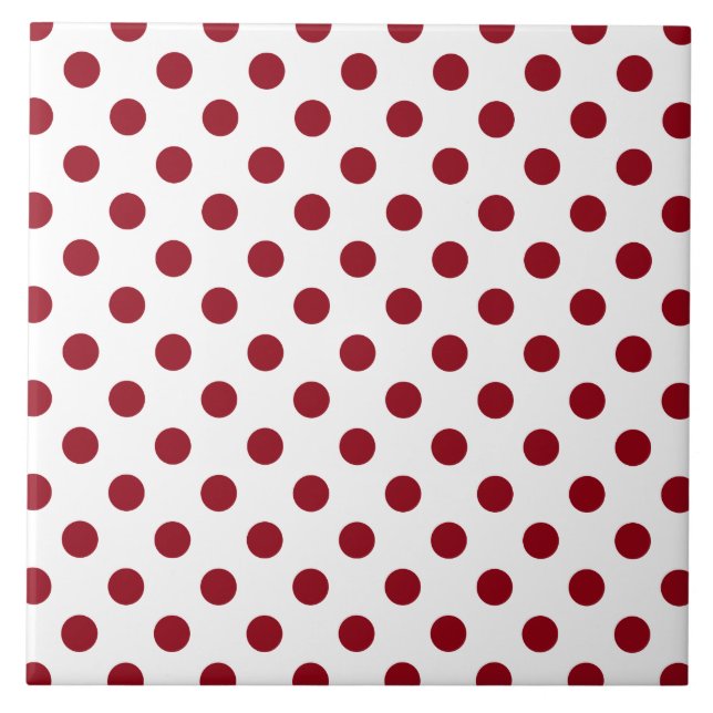 Crimson Red Polka Dots Circles Ceramic Tile (Front)