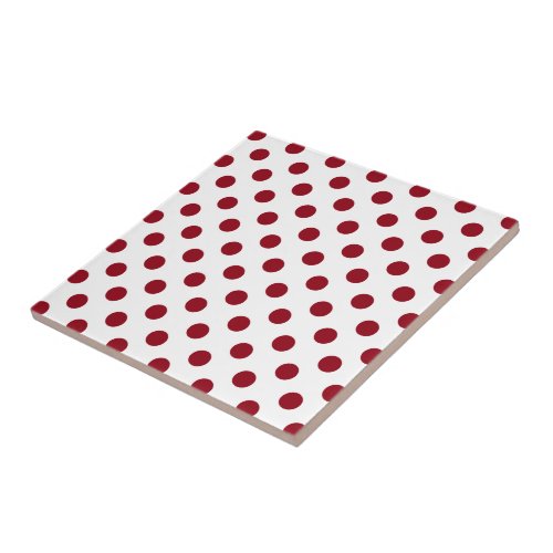 Crimson Red Polka Dots Circles Ceramic Tile