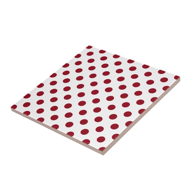 Crimson Red Polka Dots Circles Ceramic Tile (Side)