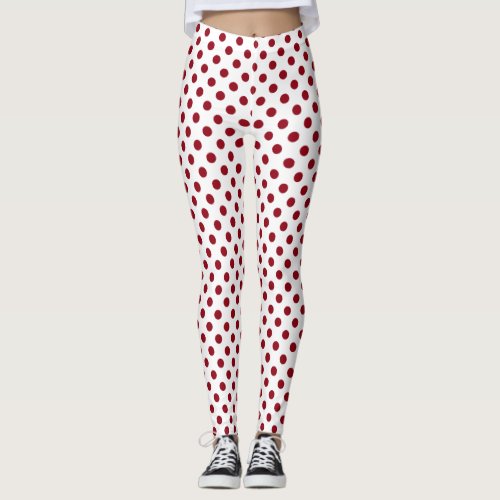 Crimson Red Polka Dots Circles Leggings