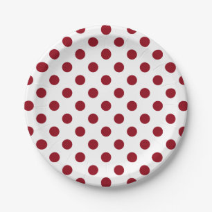 Crimson Red Polka Dots Circles Paper Plates