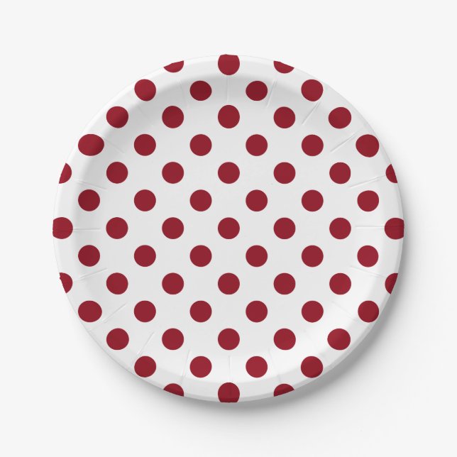 Crimson Red Polka Dots Circles Paper Plates (Front)