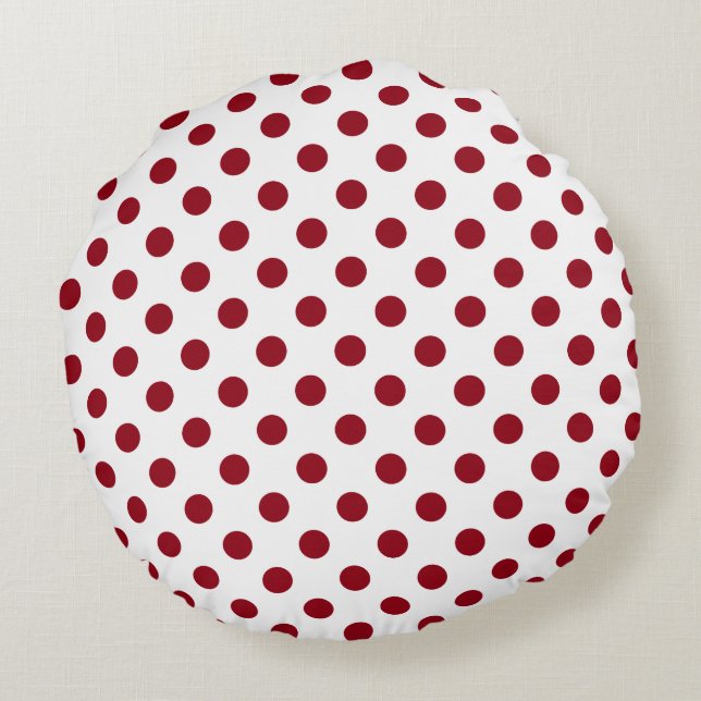 Crimson Red Polka Dots Circles Round Pillow (Back)