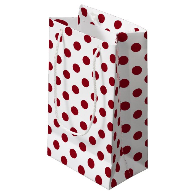 Crimson Red Polka Dots Circles Small Gift Bag (Front Angled)