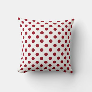Crimson Red Polka Dots Circles Throw Pillow