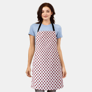 Crimson Red Polka Dots Circles White Background Apron