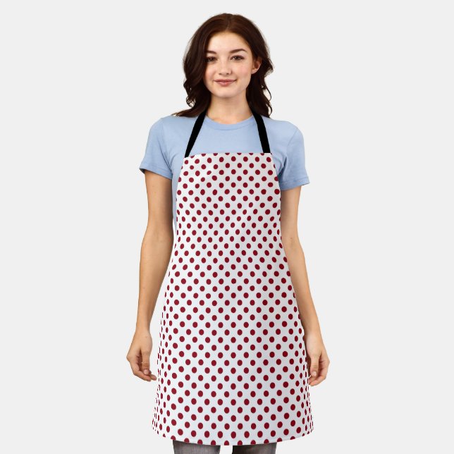 Crimson Red Polka Dots Circles White Background  Apron (Worn)