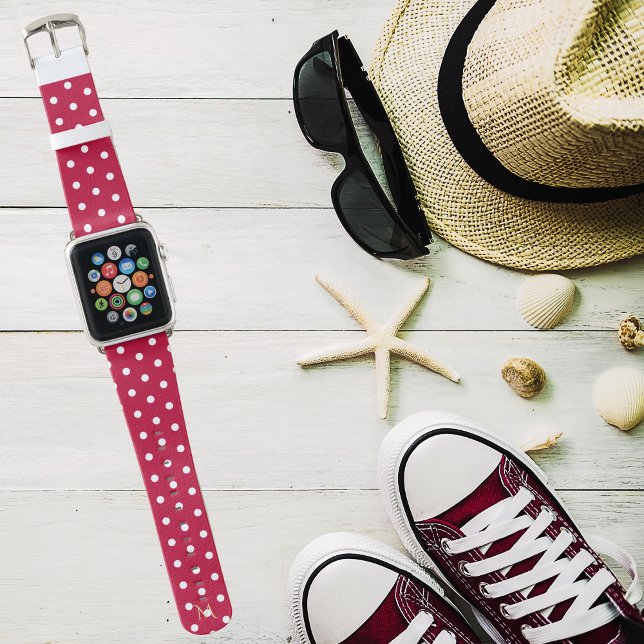 Crimson Red Polka Dots Pattern Gold Monogrammed Apple Watch Band (Crimson Red Polka Dots Pattern Gold Monogrammed Apple Watch Band)