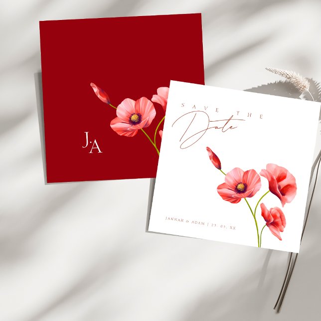 Crimson Red Poppies Floral Wedding Save The Date (Crimson Red Poppies Floral Wedding Save The Date)