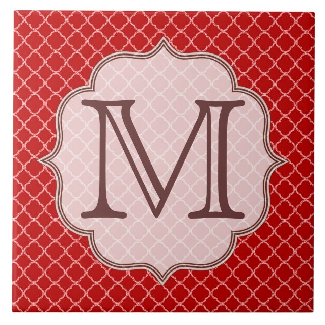 Crimson Red Quarterfoil Monogram Display Tile (Front)