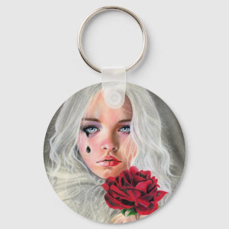 Crimson red rose gothic mime girl Keychain
