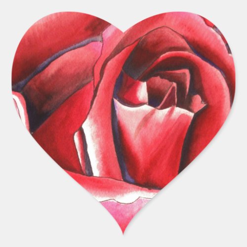 Crimson Red Rose original watercolor art Heart Sticker
