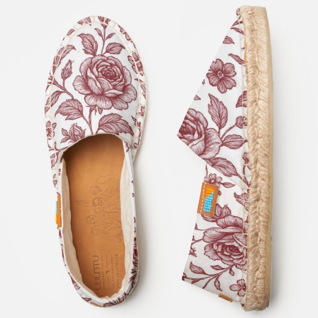 Crimson Red Rose Pattern Espadrilles (Side)