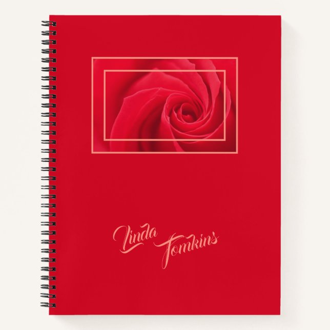 Crimson Red Rose Under Glass Personalized Notebook (Front)