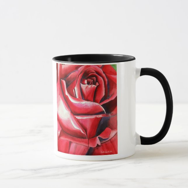 Crimson Red Rose watercolor original art macro Mug (Right)