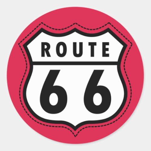 Crimson Red Route 66 Road Sign Classic Round Sticker