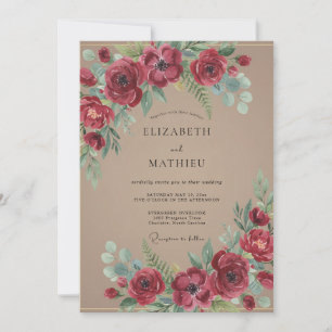 Crimson Red Rustic Woodland Wedding Invitation