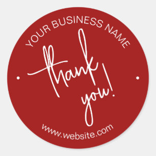 Crimson Red Scripted Business Thank You Classic Round Sticker