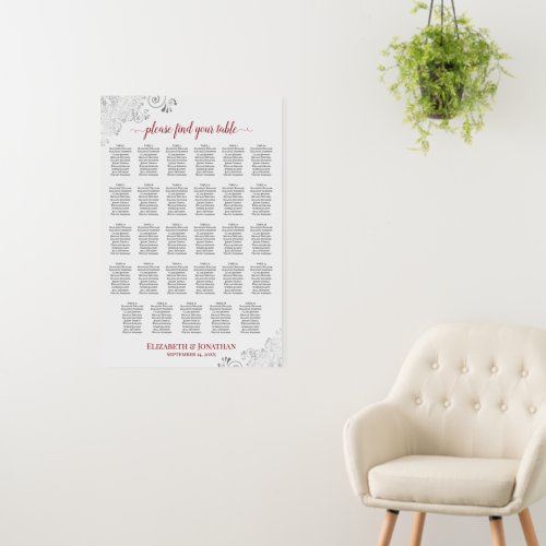 Crimson Red & Silver 29 Table White Seating Chart Foam Board