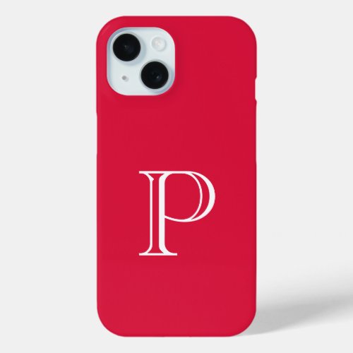 Crimson Red Solid Color Monogram Initial iPhone 15 Case