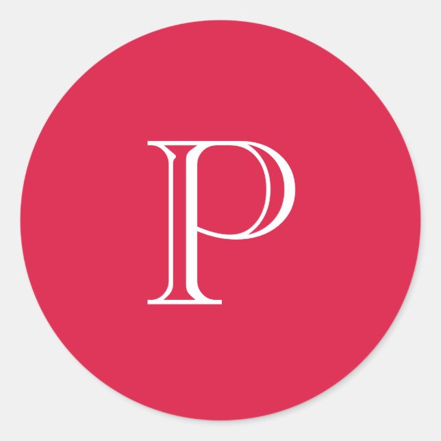 Crimson Red Solid Color Monogram Initial Classic Round Sticker (Front)