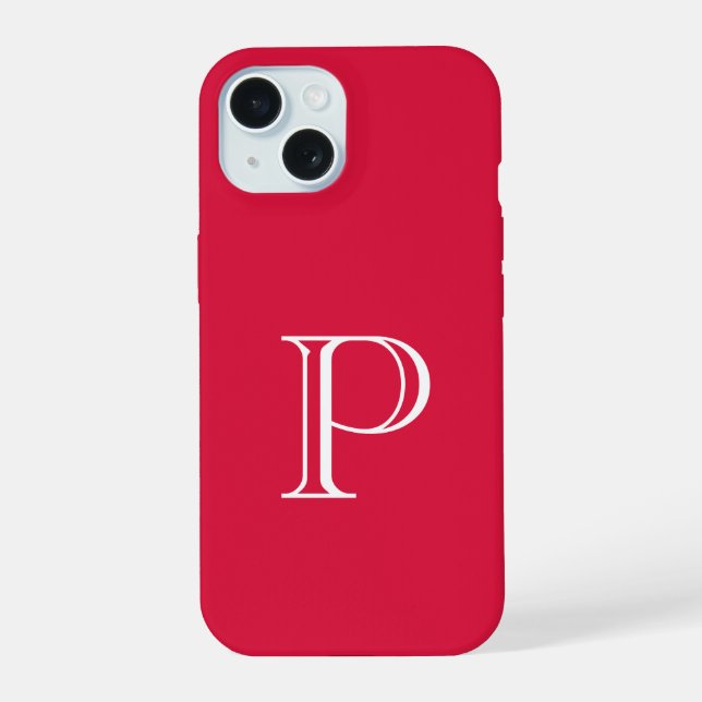 Crimson Red Solid Color Monogram Initial Iphone Case (Back)