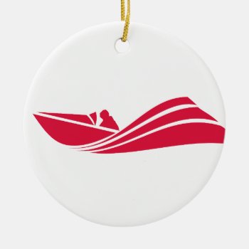 Crimson Red Speed Boat Ceramic Ornament by ColorStock at Zazzle