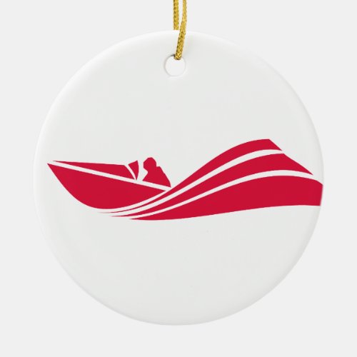 Crimson Red Speed Boat Ceramic Ornament