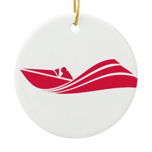 Crimson Red Speed Boat Ceramic Ornament