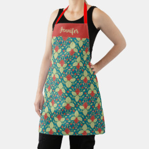 Crimson Red Strawberry Fruit, Blossoms & Runners Apron