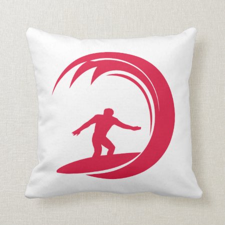 Crimson Red Surfing Throw Pillow