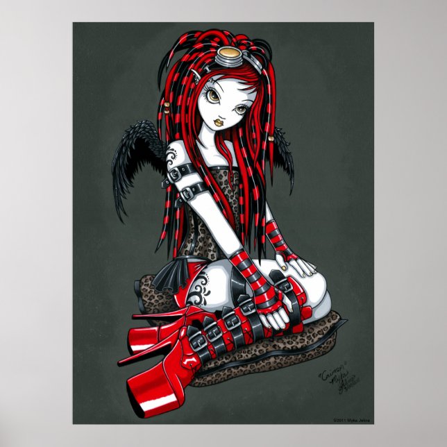 "Crimson" Red Tattoo Cyber Goth Angel Poster (Front)