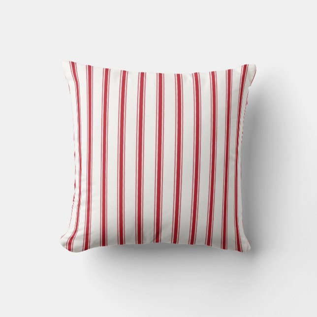 Crimson Red Ticking Tape Pillow (Front)