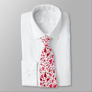 crimson red triangles on white retro background neck tie