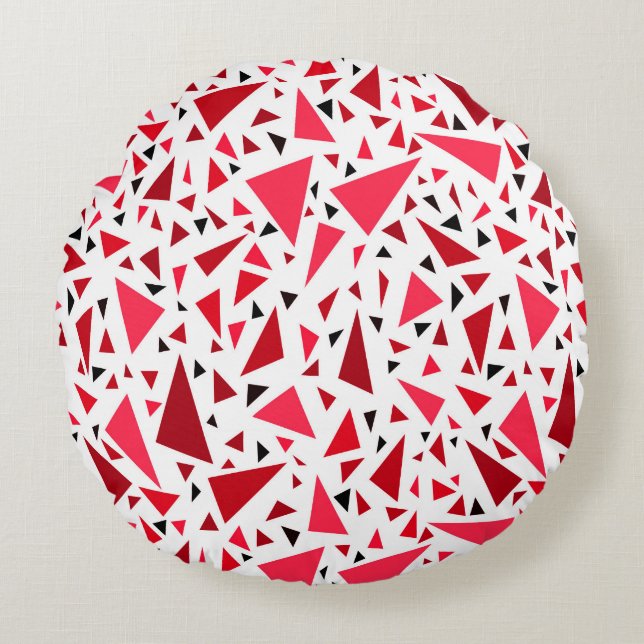 crimson red triangles on white retro background round pillow (Front)