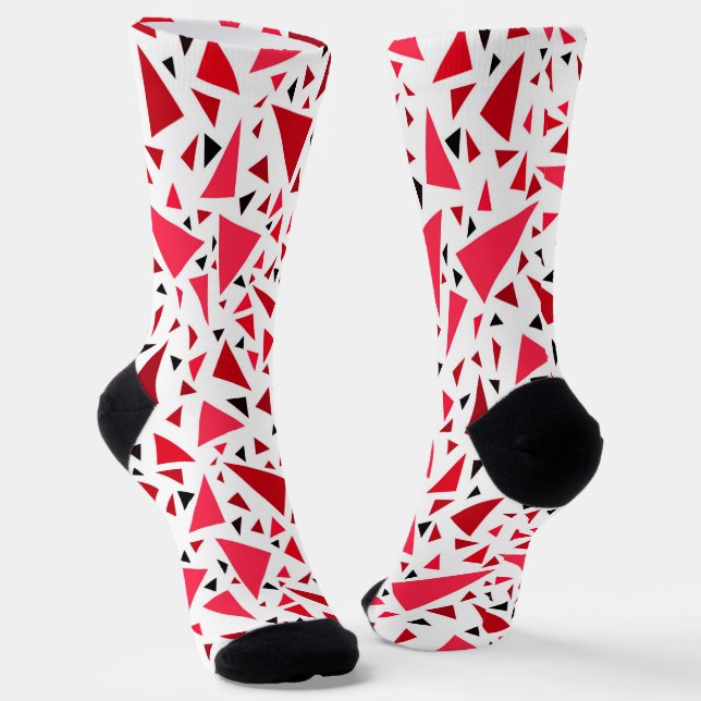crimson red triangles on white retro background socks (Angled)