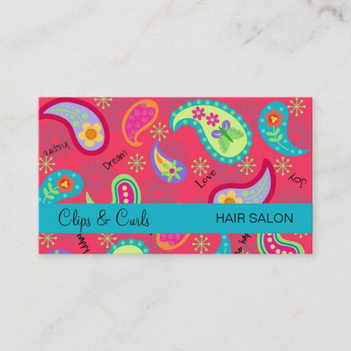 Crimson Red Turquoise Blue Modern Paisley Pattern Business Card